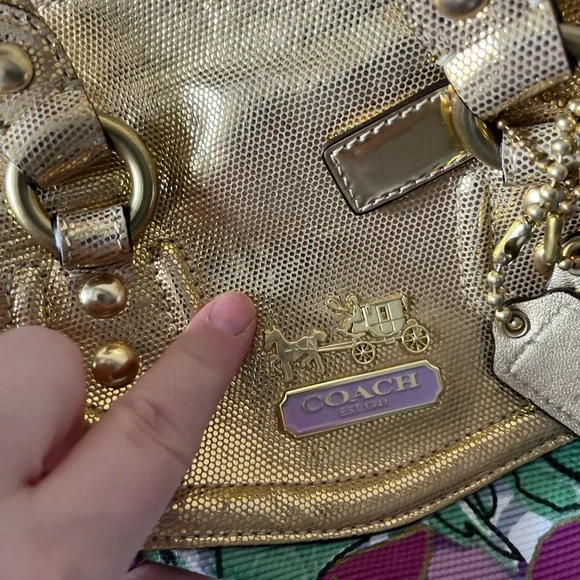 Coach Gold and Purple Floral Satchel - Picture 4 of 9